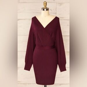 Fashion Nova Deep Burgundy Long Sleeve Dress